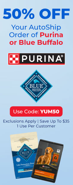 50% OFF Your AutoShip Order of Purina or Blue Buffalo